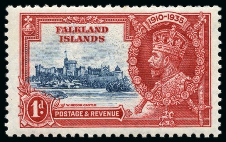Stamp of Falkland Islands 1935 Silver Jubilee 1d with "Double Flagstaff" variety,