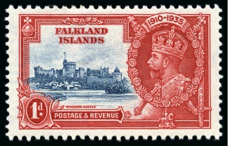 Stamp of Falkland Islands 1935 Silver Jubilee 1d with "Double Flagstaff" variety,
