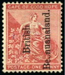 Stamp of Bechuanaland 1893-95 1d Carmine-Red (reading downwards) with overprint error reading upwards