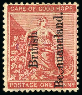 Stamp of Bechuanaland 1893-95 1d Carmine-Red (reading downwards) with overprint error reading upwards