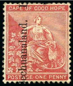 Stamp of Bechuanaland » British Bechuanaland 1891 (Nov) 1d Red-Carmine (reading upwards) with "BRITISH" largely omitted