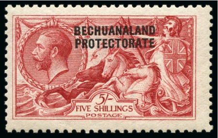 Stamp of Bechuanaland » Bechuanaland Protectorate 1914-15 Waterlow Seahorses 5s rose-carmine with double overprint (one albino) mint nh