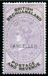 Stamp of Bechuanaland » British Bechuanaland 1888 (Jan) Unappropriated Dies 1d, 6d, 1s, 2s, 2s6d, 5s, £1 and £5 with "CANCELLED" overprint