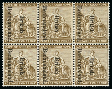 Stamp of Bechuanaland » British Bechuanaland 1893-95 2d Bistre (reading downwards) mint block of six with varieties