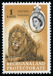 Stamp of Bechuanaland » Bechuanaland Protectorate 1961 (Oct) 2 1/2c block of four, 5c and 1R showing significant shifts of the black print