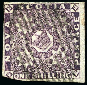 Stamp of Canada » Nova Scotia 1851-60 1s Deep purple on WATERMARKED PAPER clearly