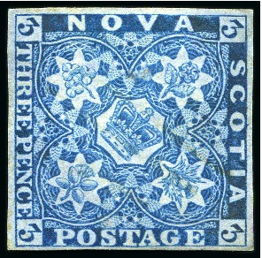 Stamp of Canada » Nova Scotia 1851-60 3d Bright blue, four good margins and large