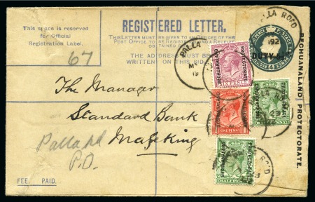 Stamp of Bechuanaland » Postal History & Cancellations PALLA ROAD: 1922 (May 23) 5 1/2d on 4d registered envelope with "PALLA ROAD" temporary relief cds