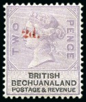Stamp of Bechuanaland » British Bechuanaland 1888 (Sep-Nov) 2d on 2d with "curved foot to 2" variety, mint & used singles