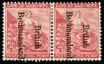Stamp of Bechuanaland » British Bechuanaland 1893-95 1d & 2d (reading downwards) collection written up on 12 pages with specialisation in overprint varieties