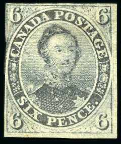 Stamp of Canada 1851 6d Slate-violet on laid paper, rare UNUSED example