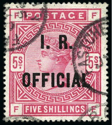 Stamp of Great Britain » Officials 1885-92 5s Rose on white paper, watermark Anchor, overprinted I.R./OFFICIAL