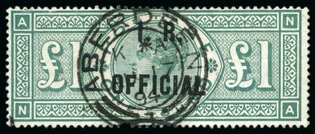 Stamp of Great Britain » Officials 1885-92 £1 Green with Crown watermark overprinted I.R./OFFICIAL