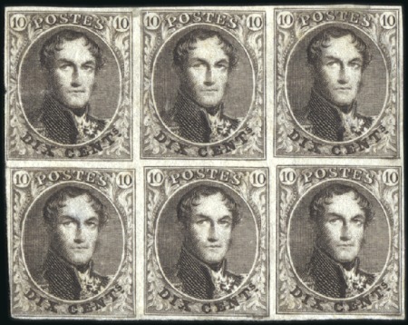 Stamp of Belgium » Belgique. 1849 Médaillons (filigrane encadré) - La Genèse - Épreuves Épreuve de la planche: 10 centimes brun foncé sur 