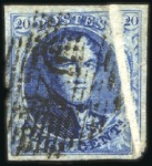 Stamp of Belgium » Belgique. 1851 Médaillons (filigrane sans cadre) - Émission 20c Bleu, VARIÉTÉS:  Lot de six exemplaires montra