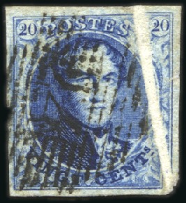 Stamp of Belgium » Belgique. 1851 Médaillons (filigrane sans cadre) - Émission 20c Bleu, VARIÉTÉS:  Lot de six exemplaires montra