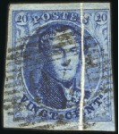Stamp of Belgium » Belgique. 1851 Médaillons (filigrane sans cadre) - Émission 20c Bleu, VARIÉTÉS:  Lot de six exemplaires montra