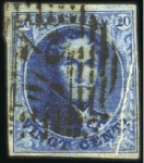 Stamp of Belgium » Belgique. 1851 Médaillons (filigrane sans cadre) - Émission 20c Bleu, VARIÉTÉS:  Lot de six exemplaires montra