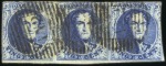 Stamp of Belgium » Belgique. 1851 Médaillons (filigrane sans cadre) - Oblitérations AMBULANT A.N.2: Bande de trois du 20c (plus grand 