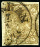 Stamp of Persia » 1868-1879 Nasr ed-Din Shah Lion Issues » 1878-79 Five Kran Stamps (SG 40-43) (Persiphila 30-37) 1878-79 5 Krans, gold bronze, types A, B, C and D