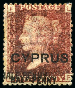Stamp of Cyprus » Overprinted Stamps of Great Britain 1881 1/2d (13mm) on 1d pl.215 with double surcharge