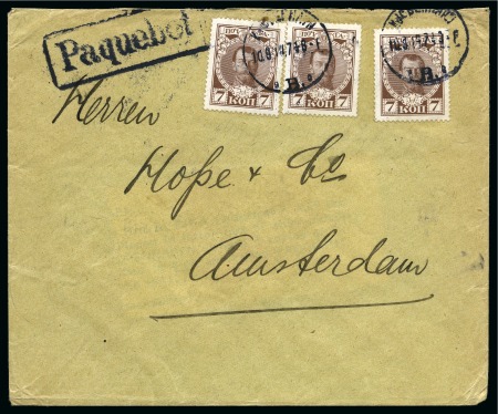 Stamp of Russia » Russia Imperial 1913 Twentieth Issue Romanovs (St. 109-125) RUSSIA Romanovs, ship mail Baltic Sea cover 3 x 7k