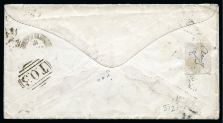Stamp of Ireland » GB Used In Ireland 1867 Stampless envelope from Queenstown to to the USA with the very rare "T.0.3" barred numeral