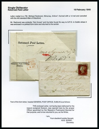 Stamp of Ireland » GB Used In Ireland 1845 (Feb 19) Entire from Waterford to Arklow with