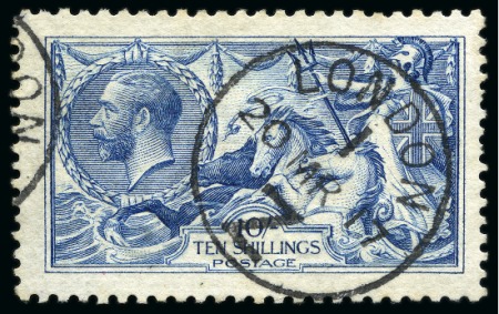 Stamp of Great Britain » King George V 1915 De La Rue Seahorse 10s deep blue with "LONDON / I / Z" 23.3.17 cds