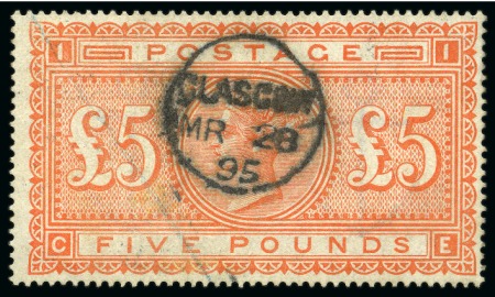 Stamp of Great Britain » 1855-1900 Surface Printed 1867-83 Wmk Anchor £5 Orange with Glasgow cds