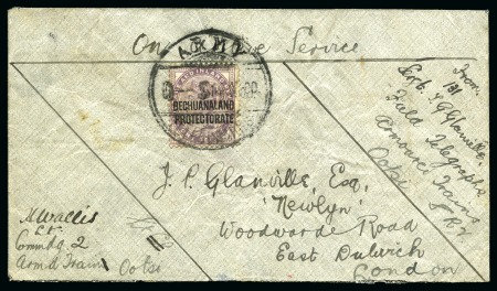 Stamp of Bechuanaland » Postal History & Cancellations ARMY TELEGRAPHS: 1900 (May 14) Envelope endorsed "On Active Service" with 1897-1902 1d