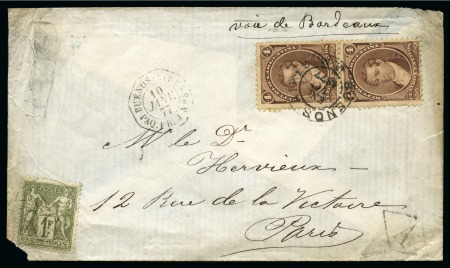Stamp of France 1F Sage N sous B obl. Buenos-Ayres Paq Fr. J N°3 10