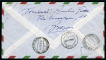 Stamp of Italy 1961 205L Gronchi rosa with corrected stamp applied on top, together with 185L + 170L on reg'd airmail cover to Peru, very fine, scarce, cert. Vacari