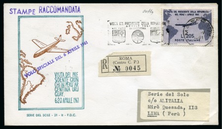 Stamp of Italy 1961 205L Gronchi rosa with corrected stamp applied on top, on reg'd cover to Peru, arrival on reverse, very fine, scarce, cert. Colla