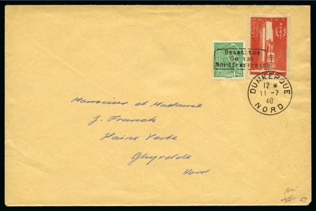 Stamp of France » Guerre 1940 45c Mercure +Yv.395 avec surcharge de Dunkerque, obl. Dunkerque 11.07.1940 sur lettre pour Ghyvelde avec arrivée 12.07 au dos, TB, peu courant, signé Baudot et Roumet