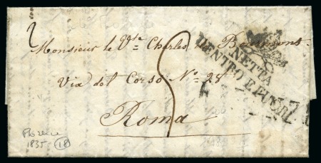 Stamp of Italian States » Tuscany 1835 Disinfected letter from Firenze to Roma with neat "NETTA DENTRO E FUORI", Roma 07.05.1835 cps on reverse, disinfection slits, very fine, scarce