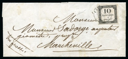 Stamp of France » Timbres-Taxe 1859 10c Litho, bien margé, obl. 16 janvier (59?) sur lettre pour Marcheville, TB, signé Baudot