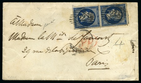 Stamp of France Oblitération anglaise 22 sur une paire de 20c Empire ND sur enveloppe de Grande-Bretagne pour Paris, càd London 29.12.1858 au dos