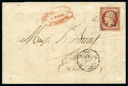 Stamp of France 1F Empire obl. étoile sur lettre de Paris 12.06.1854 pour Chartres, arr. 13.06 au dos TB, signé Baudot