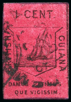 Stamp of British Guiana 1852 1c Black on magenta with Demerara cds
