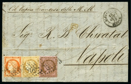 Stamp of Egypt » French Post Offices French P.O. Egypt Tri-colour franking cover to Italy 