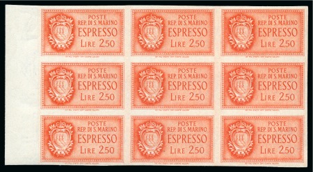 Stamp of Italy » San Marino SAN MARINO 1943 Express 2L50 IMPERFORATE mgn block of 9, MNH
