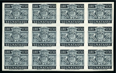 Stamp of Italy » San Marino SAN MARINO 1945 Postage Dues 0,50L in IMPERFORATE block of 12, MNH
