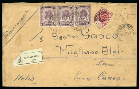 Stamp of Italy » Italian Colonies and Possessions » Somalia ITALIAN SOMALILAND 1927 Registered cover 3x 1L + 75C