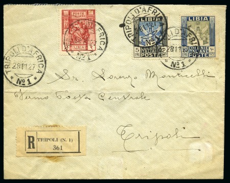 Stamp of Italy » Italian Colonies and Possessions » Libya ITALIAN COLONIES LIBYA 1927 : Registered cover with high values 2L, 5L & 10L