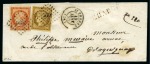 Stamp of France Rare lettre chargée affranchie avec 1849 40c orange +10c bistre-jaune