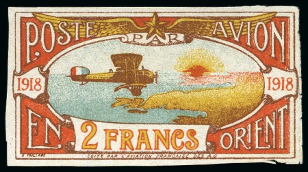 Stamp of France » Poste Aérienne 1918 Poste Avion en ORIENT 2F non dentelé, TB, très