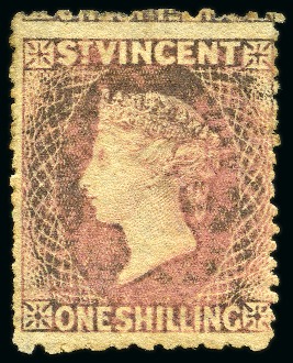 Stamp of St. Vincent 1872-75 1s Lilac-Rose, perf. 11-12 1/2 X 15, mint with