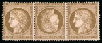 Stamp of France 1871-75 Cérès 10c brun sur rose en paire TETE-BECHE au centre d'une bande de trois, neuf, TB, très frais, cert. Roumet