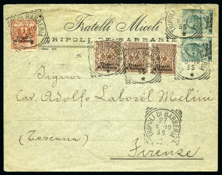 Stamp of Italy » Post Offices Abroad » Levant » Italian Post Levant Tripoli of Barbary ITALIAN COLONIES - TRIPOLI DI BARBERIA 3-colour franking on cover